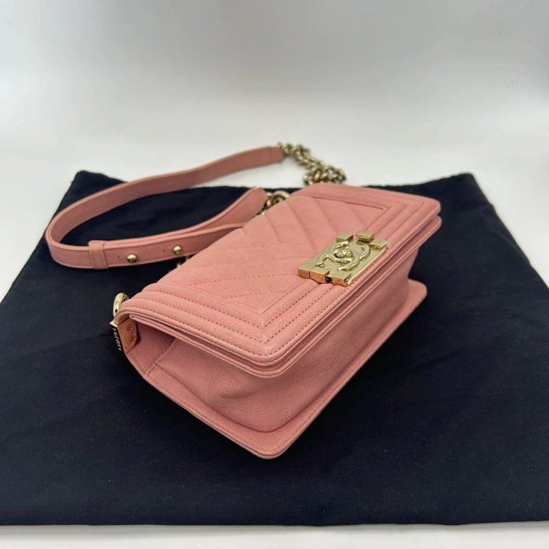 CHANEL 粉色金扣Leboy小號肩背斜背鏈條包 20.5*12*8.5 98新配件盒子塵袋-2