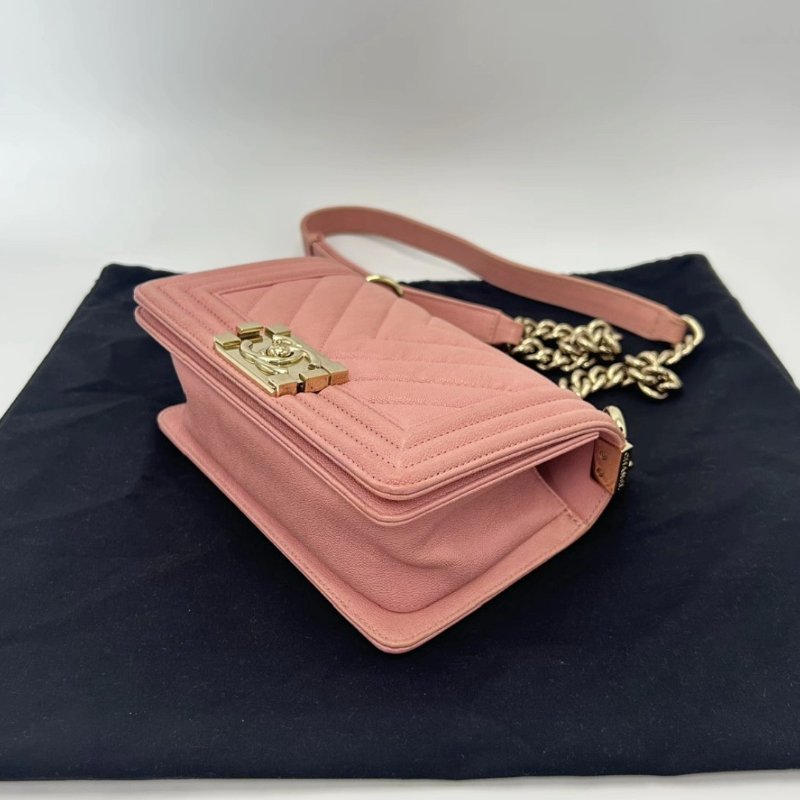 CHANEL 粉色金扣Leboy小號肩背斜背鏈條包 20.5*12*8.5 98新配件盒子塵袋-4