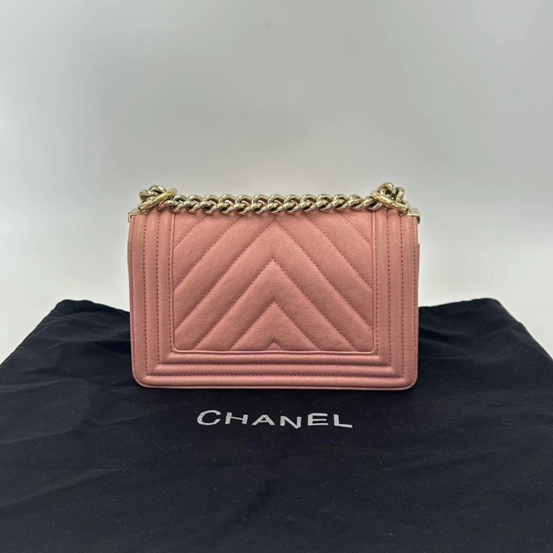 CHANEL 粉色金扣Leboy小號肩背斜背鏈條包 20.5*12*8.5 98新配件盒子塵袋-5