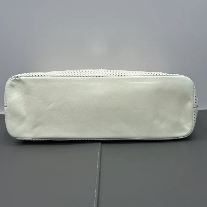 CHANEL 中古白色拼綠色銀扣機場包 36*22*11 98新配件塵袋-3