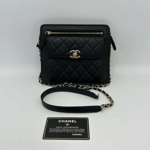 CHANEL 鴛鴦扣雙C鏈條肩背斜背包 18.5*15.5*4 98新配件保卡塵袋