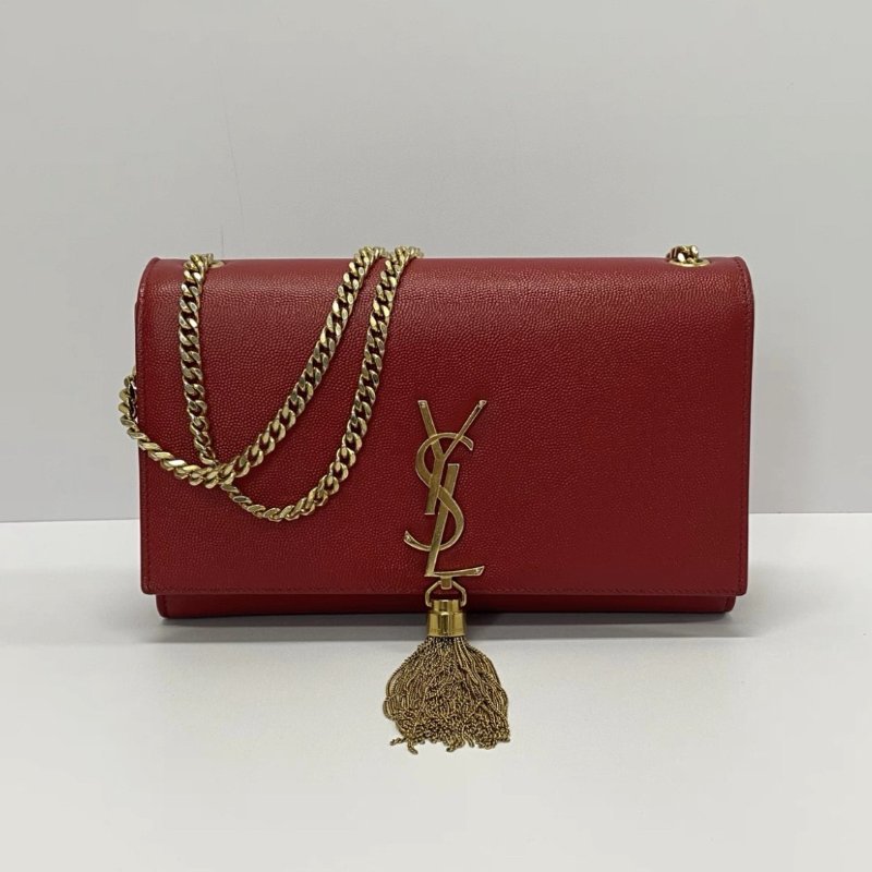 YSL KATE紅金中號流蘇肩背斜背鏈條包24*14.5*5.5 98新配件塵袋-0