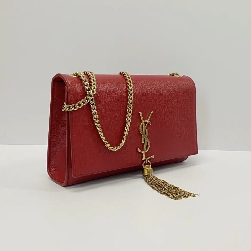YSL KATE紅金中號流蘇肩背斜背鏈條包24*14.5*5.5 98新配件塵袋-1
