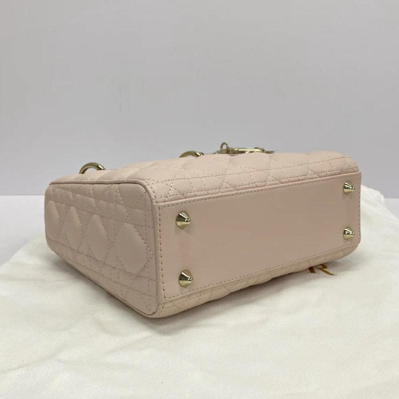 DIOR 新款四格櫻花粉金扣黛妃手提肩背斜背包 20*17*8 98新配件盒子塵袋保卡-2