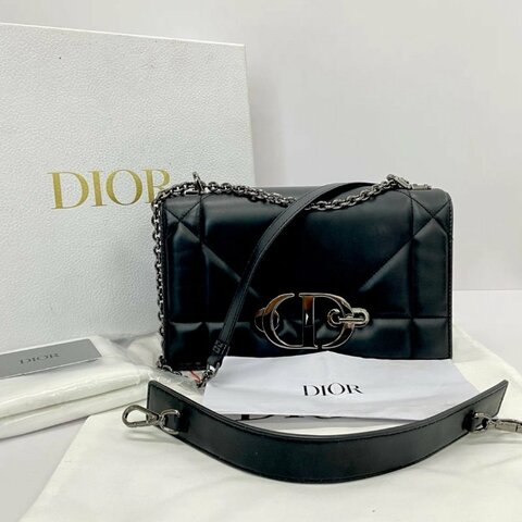 DIOR 全皮黑色銀扣蒙田30手提肩背斜背包 25*15*8 98新配件盒子塵袋購證