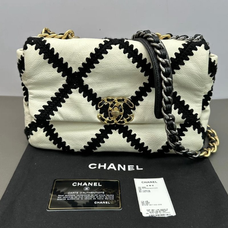 CHANEL 黑白熊貓19bag外縫線手提斜背鏈條包25.5*14*8 98新配件塵袋保卡-0