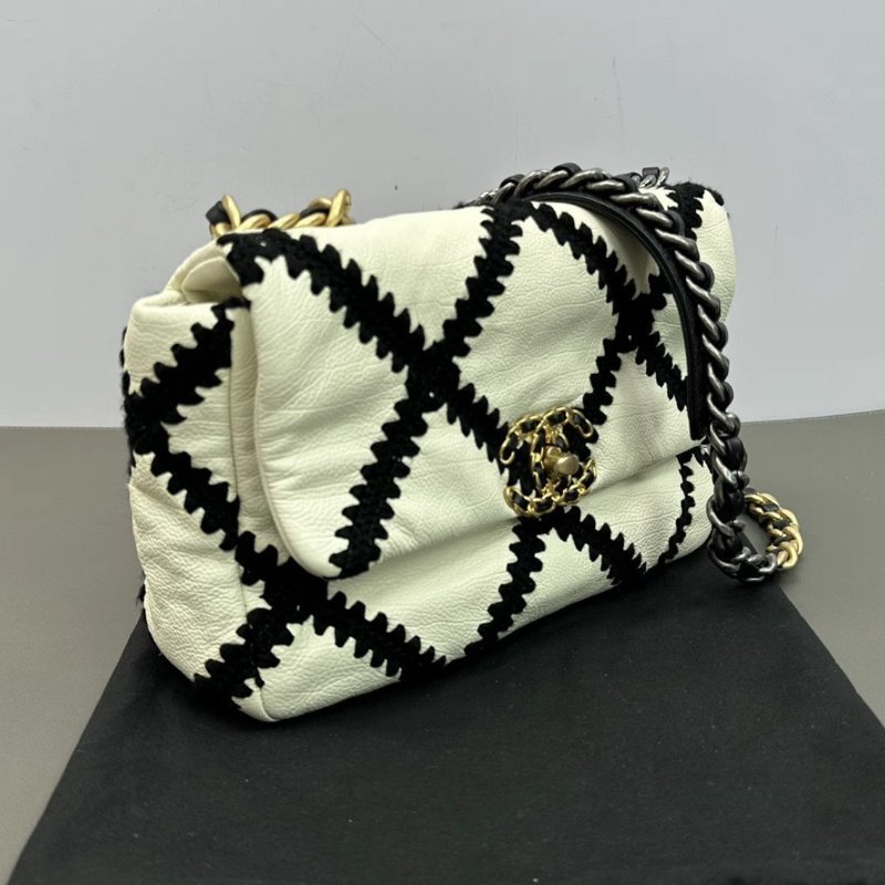 CHANEL 黑白熊貓19bag外縫線手提斜背鏈條包25.5*14*8 98新配件塵袋保卡-1