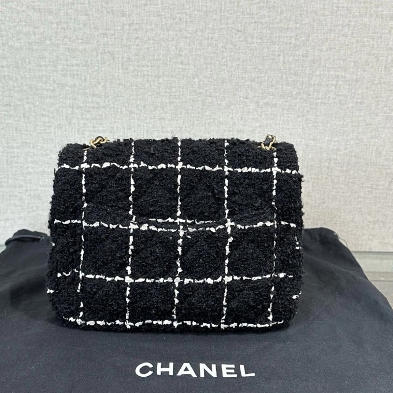 CHANEL 黑白毛呢金球方胖子肩背斜背包 17*13*7 98新配件塵袋-5