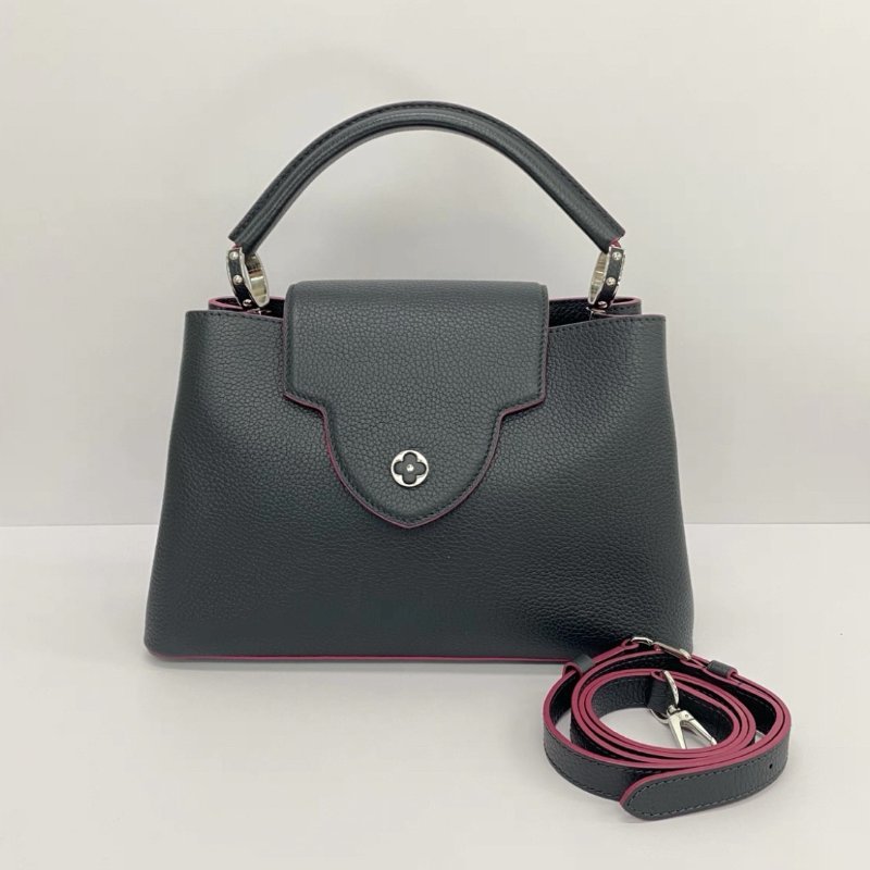 LV 黑色銀扣 Capucines中號手提肩背包31*20*11 98新配件塵袋-0