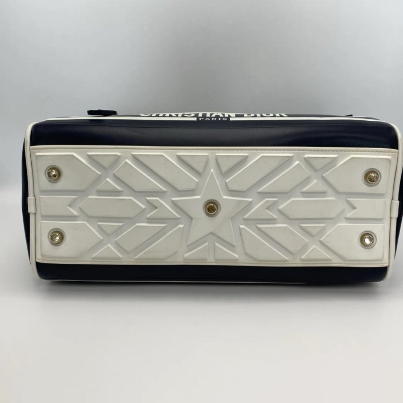 DIOR 黑白拼色光滑小牛皮手提肩背保齡球包34*18*15 98新配件保卡塵袋-3