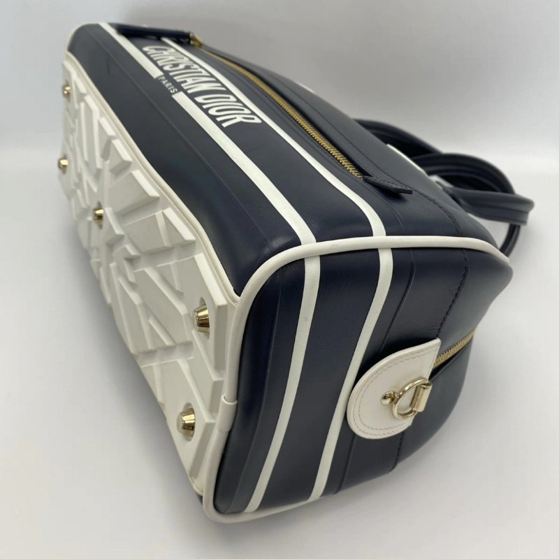 DIOR 黑白拼色光滑小牛皮手提肩背保齡球包34*18*15 98新配件保卡塵袋-4