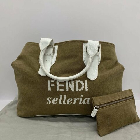 FENDI 卡其色沙灘子母手提肩背托特包 42*32*14 98新配件塵袋