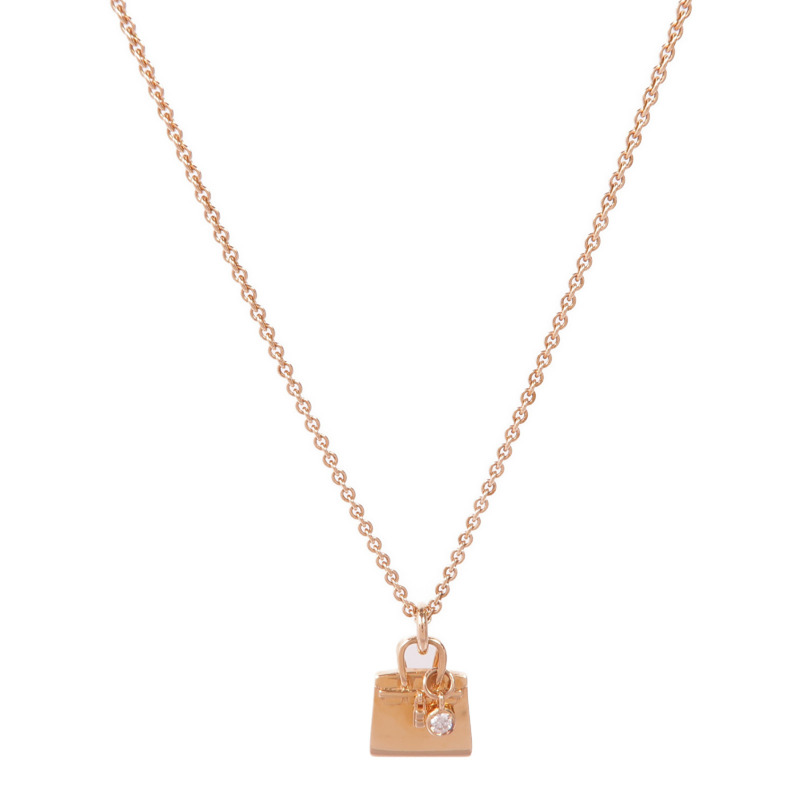 HERMES 18K玫瑰金Amulettes Birkin Diamond Pendant鑽石項鍊-0