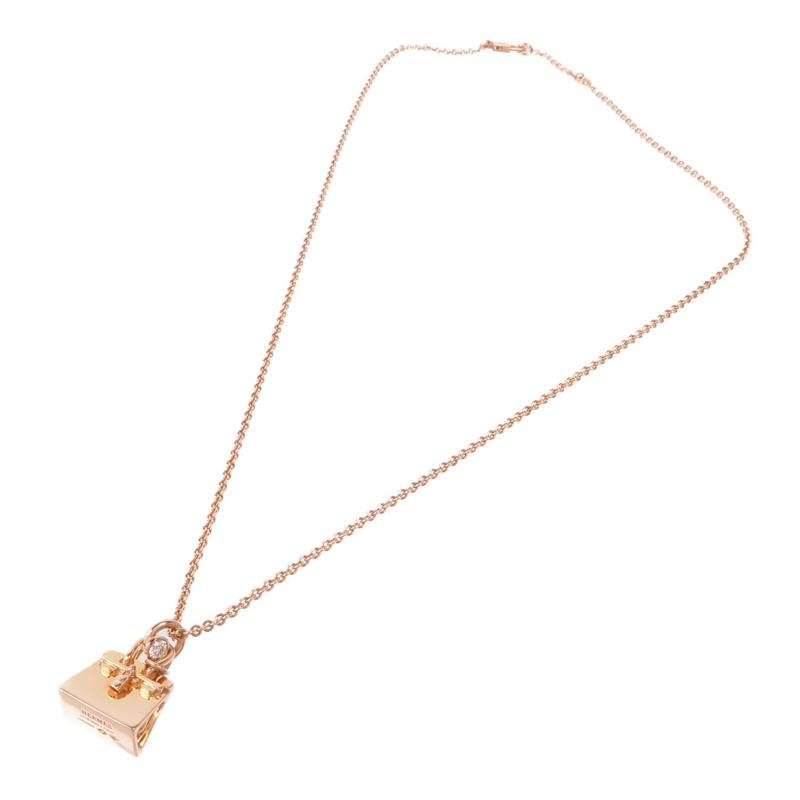 HERMES 18K玫瑰金Amulettes Birkin Diamond Pendant鑽石項鍊-3