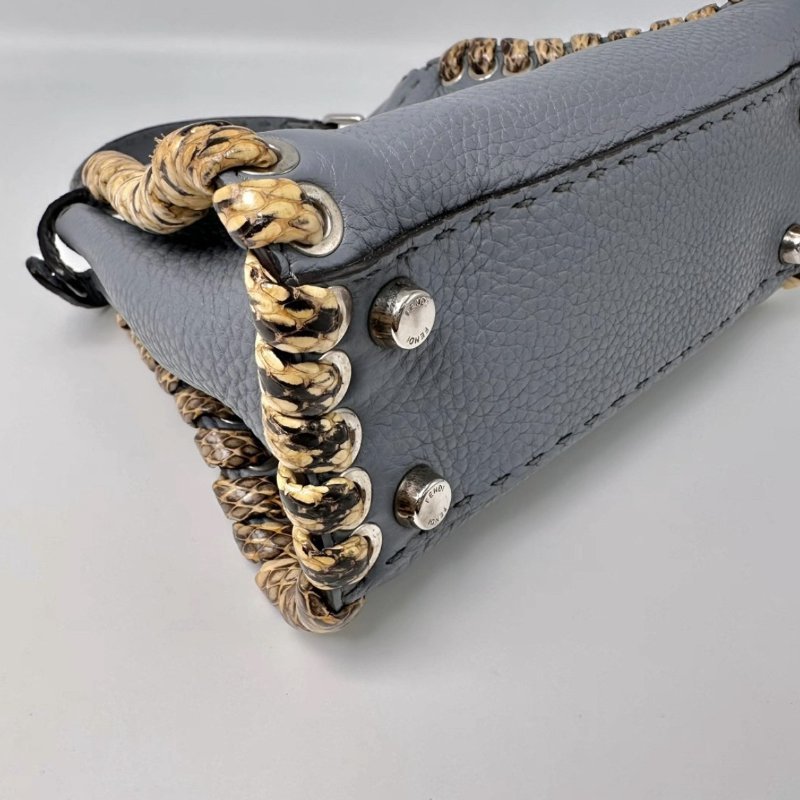 FENDI 霧霾藍Peekaboo小號蛇皮手提斜背包 24*18*11 98新配件塵袋-2