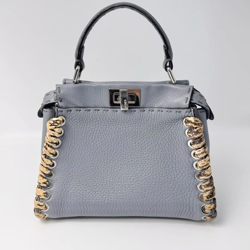 FENDI 霧霾藍Peekaboo小號蛇皮手提斜背包 24*18*11 98新配件塵袋-5