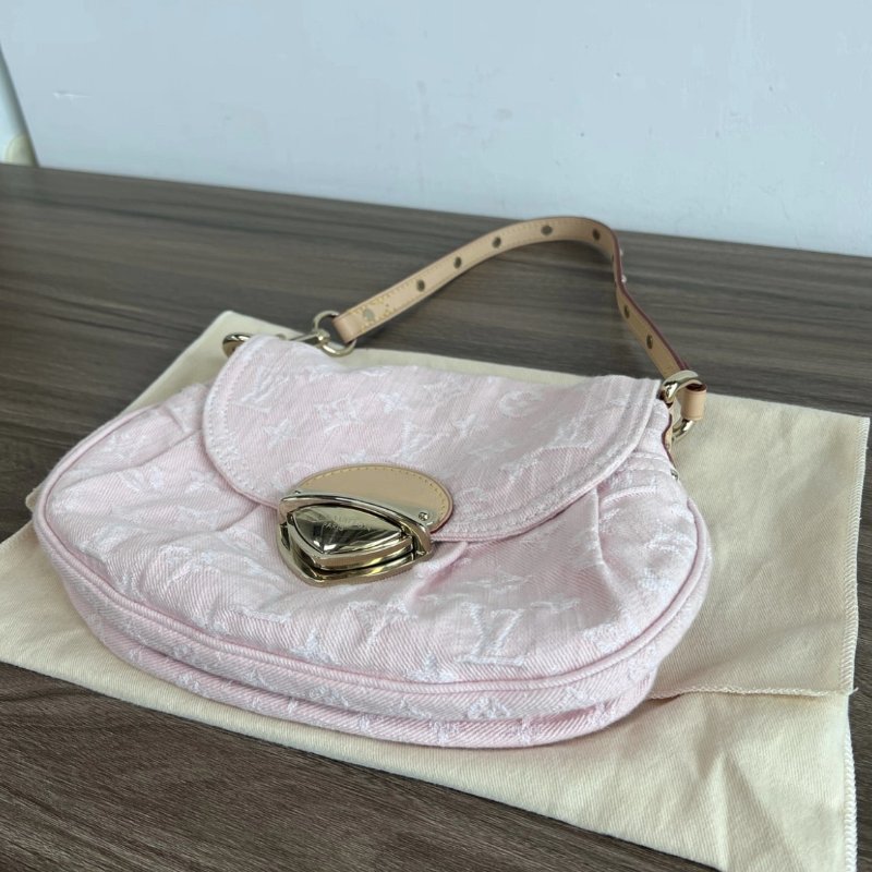 LV SUNSET粉色單寧金扣手提元寶包芯片款 27*18*3 99新配件塵袋-4