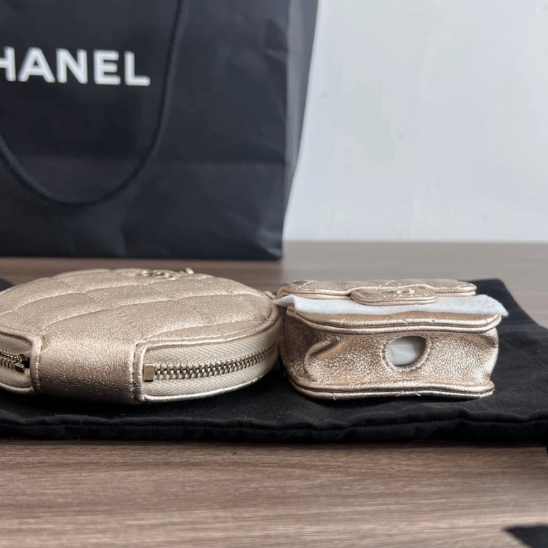 CHANEL vic香檳色金扣子母掛飾零錢包10*10*2 全新閒置配件盒子塵袋-3