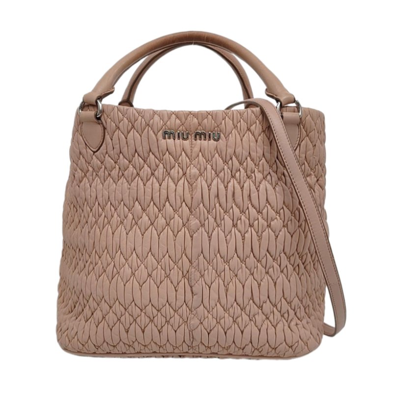 Miu Miu Crystal 裸粉色羊皮绗縫手提包肩背包 銀色五金 可拆卸肩帶-0