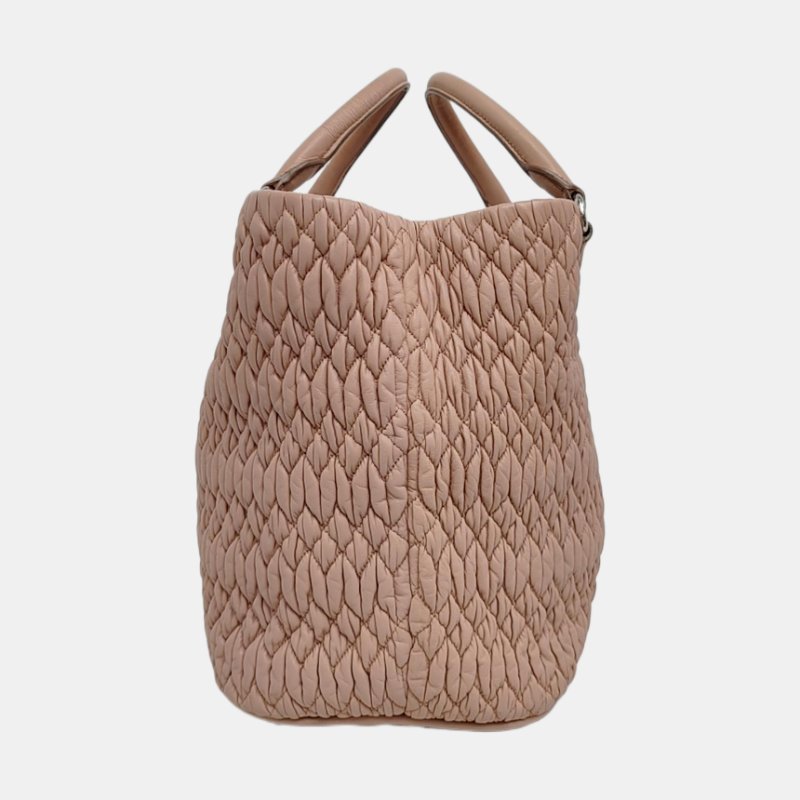 Miu Miu Crystal 裸粉色羊皮绗縫手提包肩背包 銀色五金 可拆卸肩帶-2