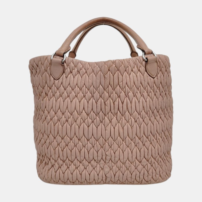 Miu Miu Crystal 裸粉色羊皮绗縫手提包肩背包 銀色五金 可拆卸肩帶-3