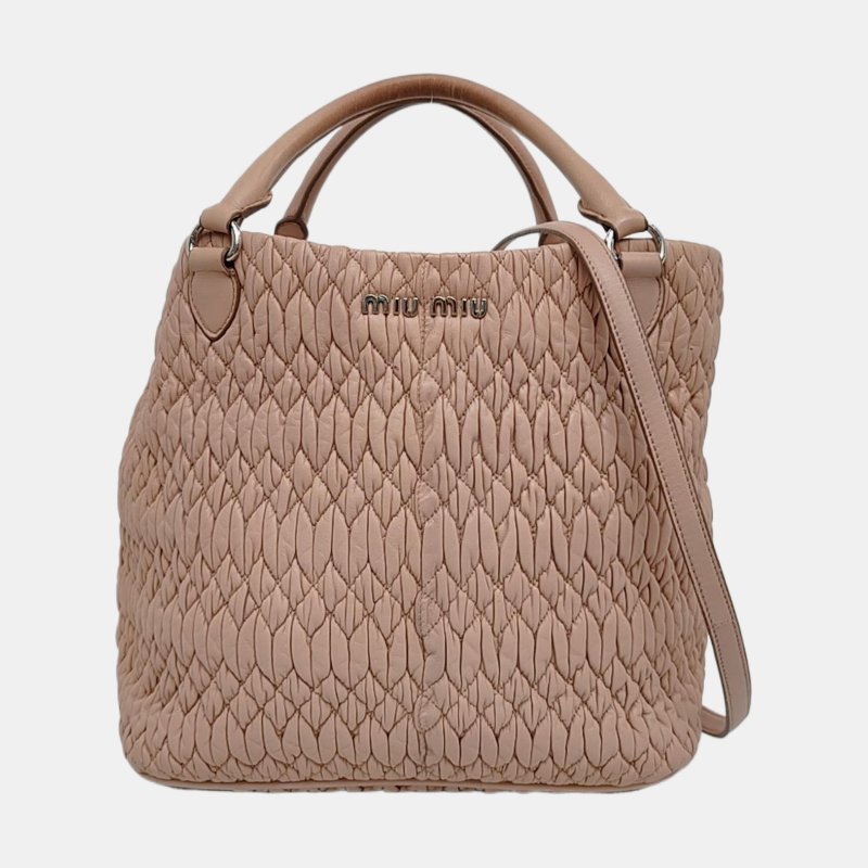 Miu Miu Crystal 裸粉色羊皮绗縫手提包肩背包 銀色五金 可拆卸肩帶-6