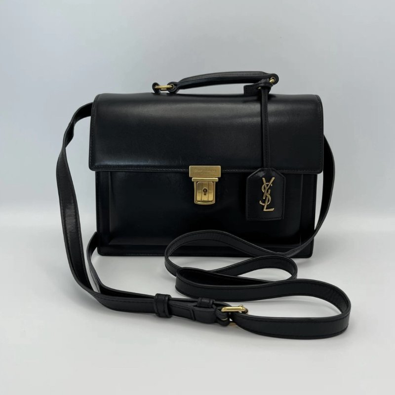 YSL 黑色金扣手提肩背斜背郵差包22*16*7 98新配件塵袋-0