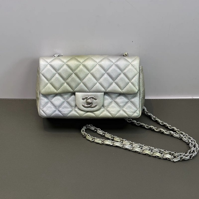 CHANEL 22C漸變銀扣大mini肩背斜背鏈條包20*12*6 98新配件塵袋-0