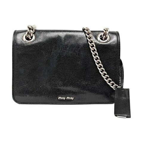 Miu Miu 黑色牛皮單肩包斜挎包 銀色五金