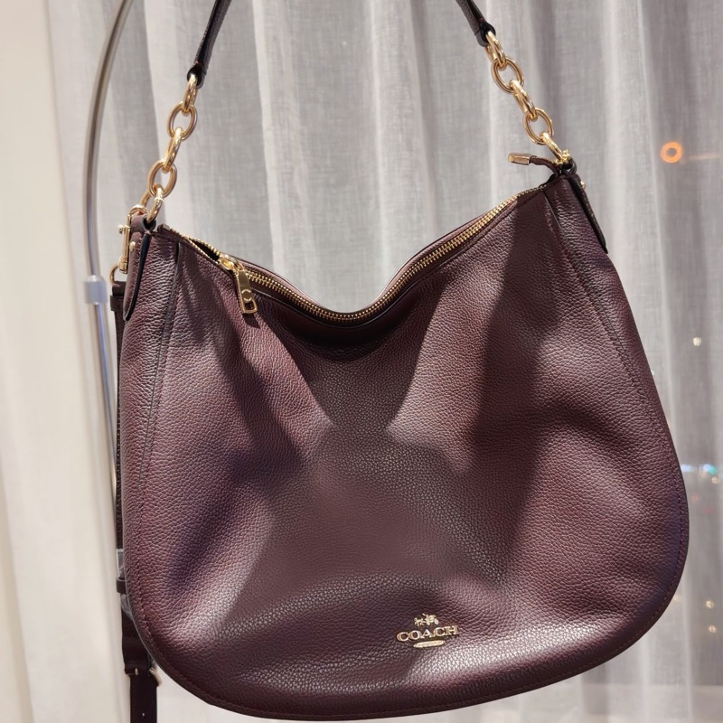 Hobo bag 安格拉紅🍷全新全皮革肩背包- 蔻馳美感開外掛❤️-5