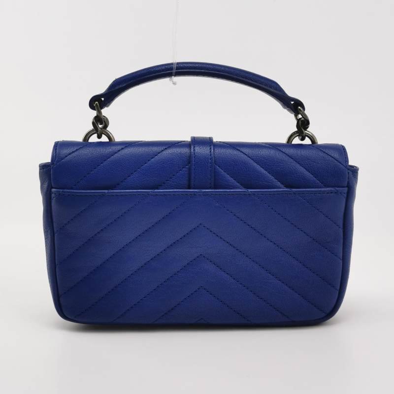 Saint Laurent College 迷你羊皮純色V紋絎縫YSL標誌斜挎包-4