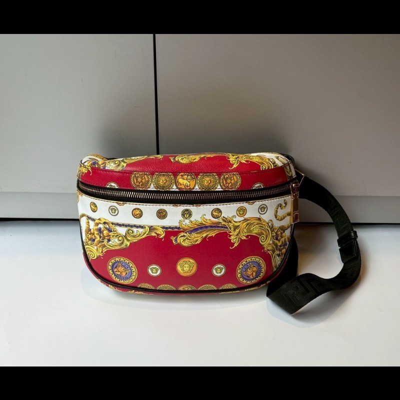 Versace 紅底金色彩繪皮革腰包-0