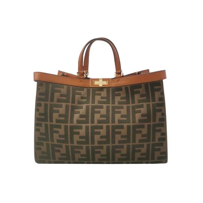 Fendi X-Tote 中號 牛皮帆布帆布手袋同色系FF浮凸圖案刺繡單肩包-0