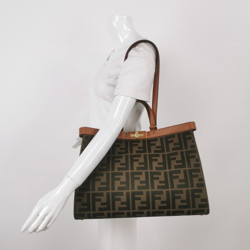 Fendi X-Tote 中號 牛皮帆布帆布手袋同色系FF浮凸圖案刺繡單肩包-1