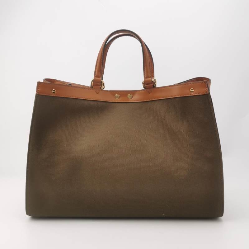 Fendi X-Tote 中號 牛皮帆布帆布手袋同色系FF浮凸圖案刺繡單肩包-4