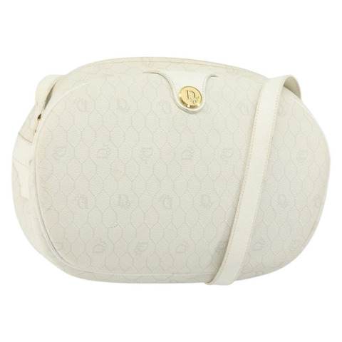 Christian Dior 蜂巢帆布肩背包 PVC 白色金色 正品 142676