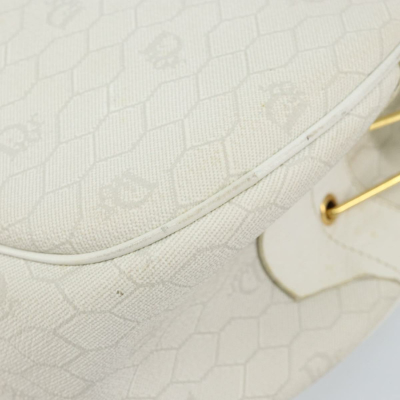 【日本直送】Christian Dior 蜂巢帆布肩背包 PVC 白色金色 正品 142676-8