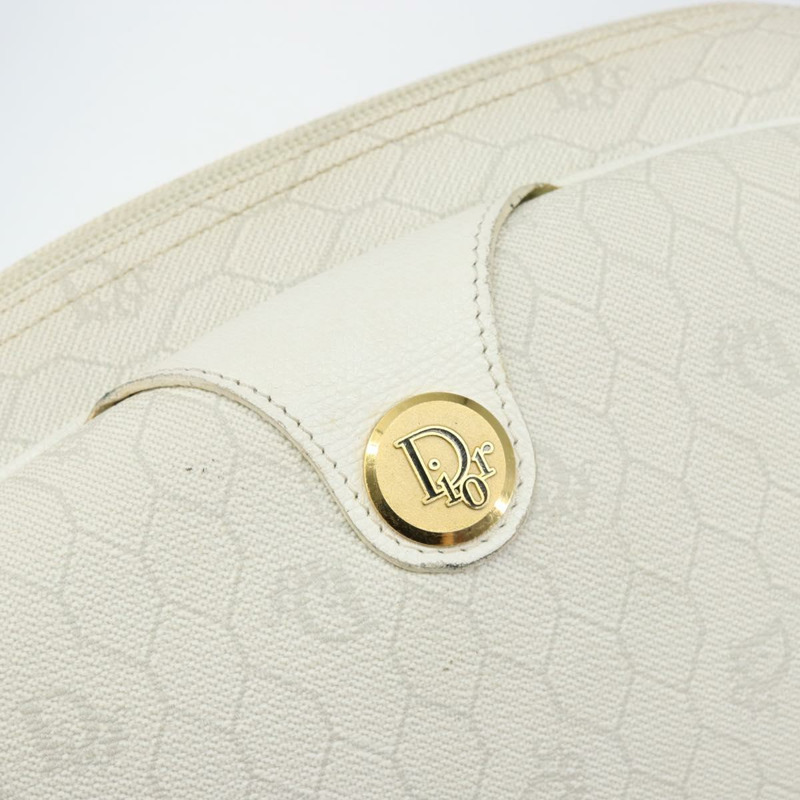 【日本直送】Christian Dior 蜂巢帆布肩背包 PVC 白色金色 正品 142676-16