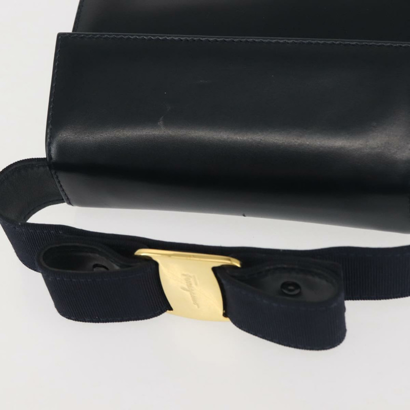 【日本直送】Salvatore Ferragamo Vala 手提包 皮革 海軍藍 金色 正品 142756-5