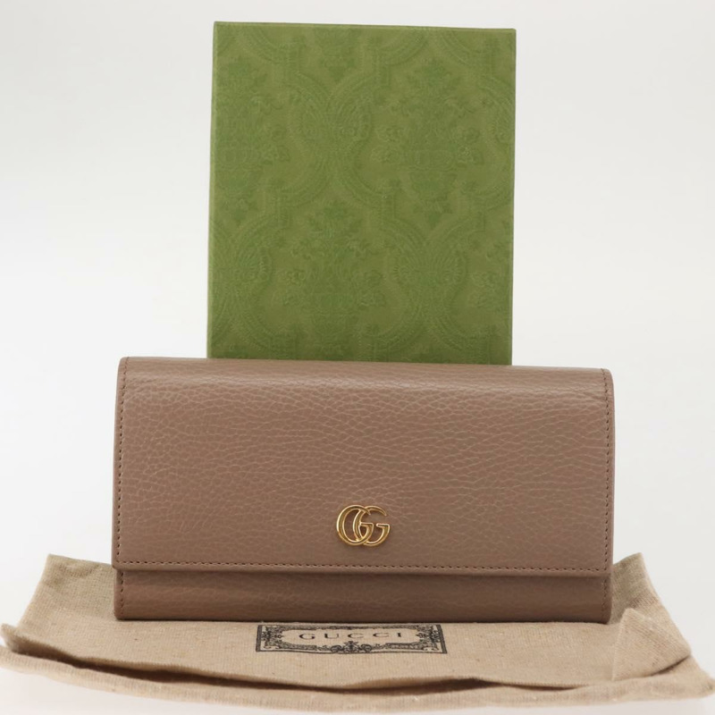【日本直送】GUCCI GG Marmont 長版皮夾 皮革 淺棕色 456116 正品 142697-11