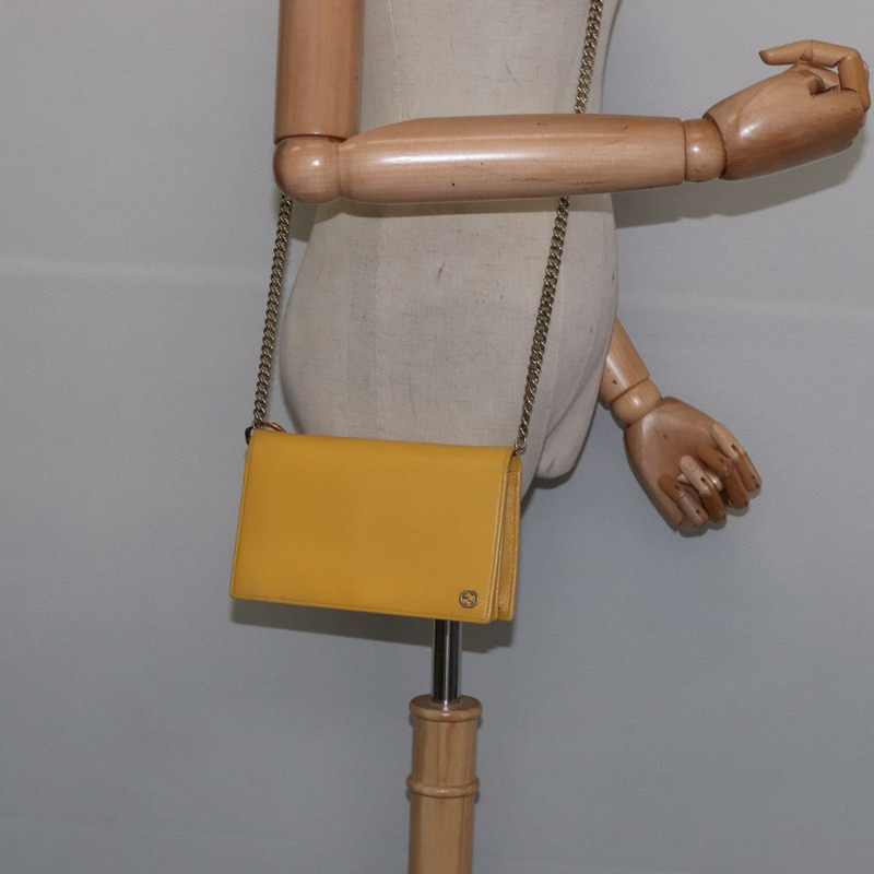 【日本直送】GUCCI 鏈條單肩包 皮革 黃色 354697 正品 142696-21