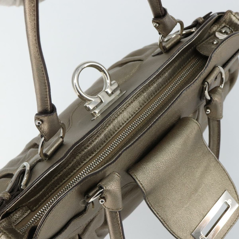 【日本直送】Salvatore Ferragamo Gancini 手提包 皮革 香檳金 正品 hk2984-9
