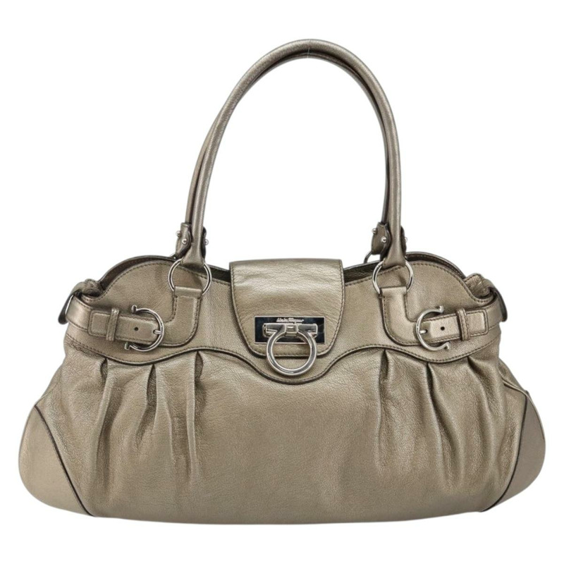 【日本直送】Salvatore Ferragamo Gancini 手提包 皮革 香檳金 正品 hk2984-12