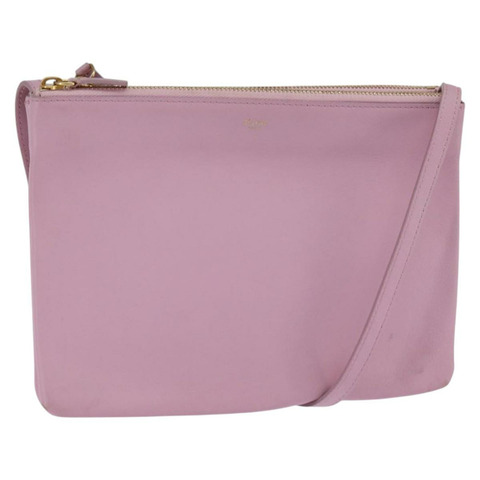 CELINE Trio 肩背包 皮革 粉紅色 金色 正品 hk2999