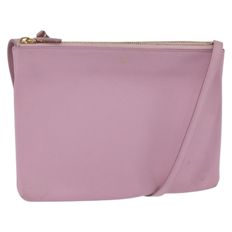 【日本直送】CELINE Trio 肩背包 皮革 粉紅色 金色 正品 hk2999-0