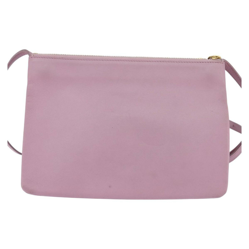 【日本直送】CELINE Trio 肩背包 皮革 粉紅色 金色 正品 hk2999-1