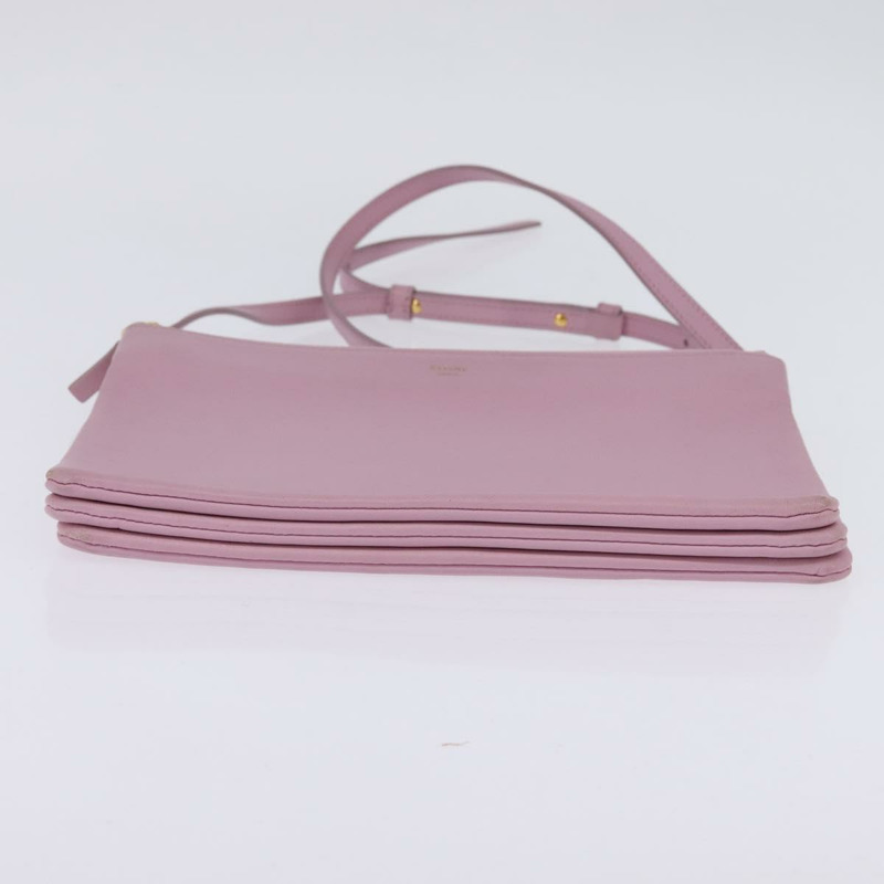 【日本直送】CELINE Trio 肩背包 皮革 粉紅色 金色 正品 hk2999-4