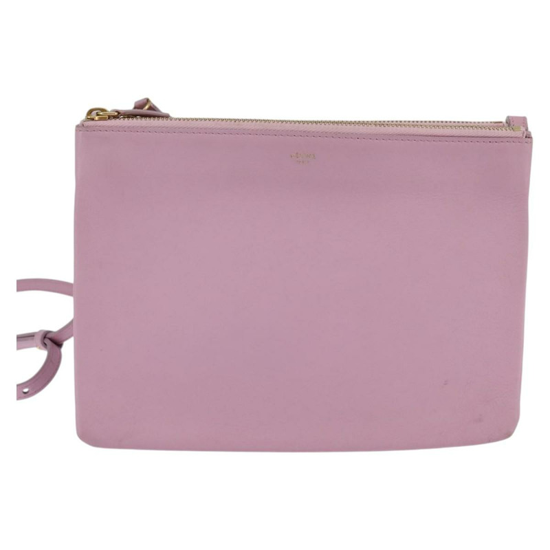 【日本直送】CELINE Trio 肩背包 皮革 粉紅色 金色 正品 hk2999-12