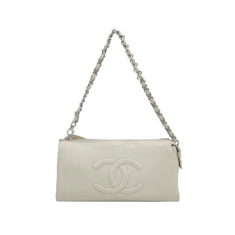 Chanel 牛皮純色雙C Logo皮穿鏈單肩包-0