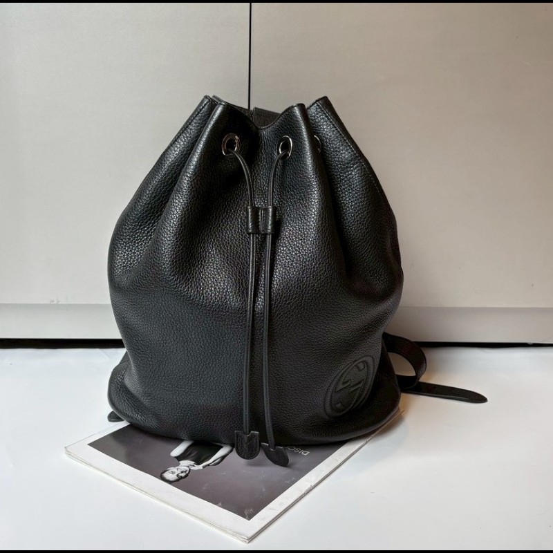 Gucci 黑皮雙肩後背包-0